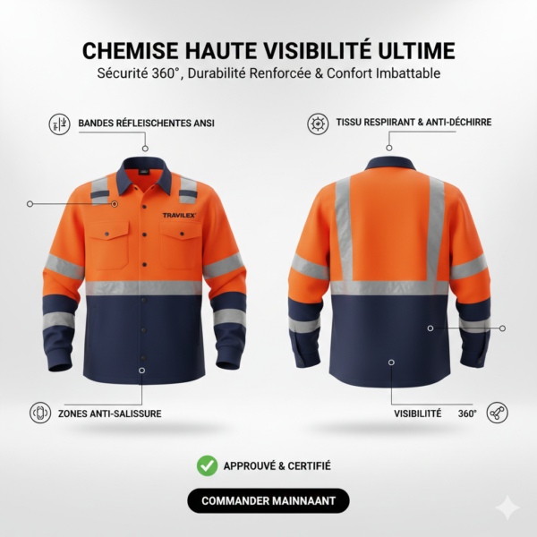 Chemise de Travail Haute Visibilité Manches Longues
